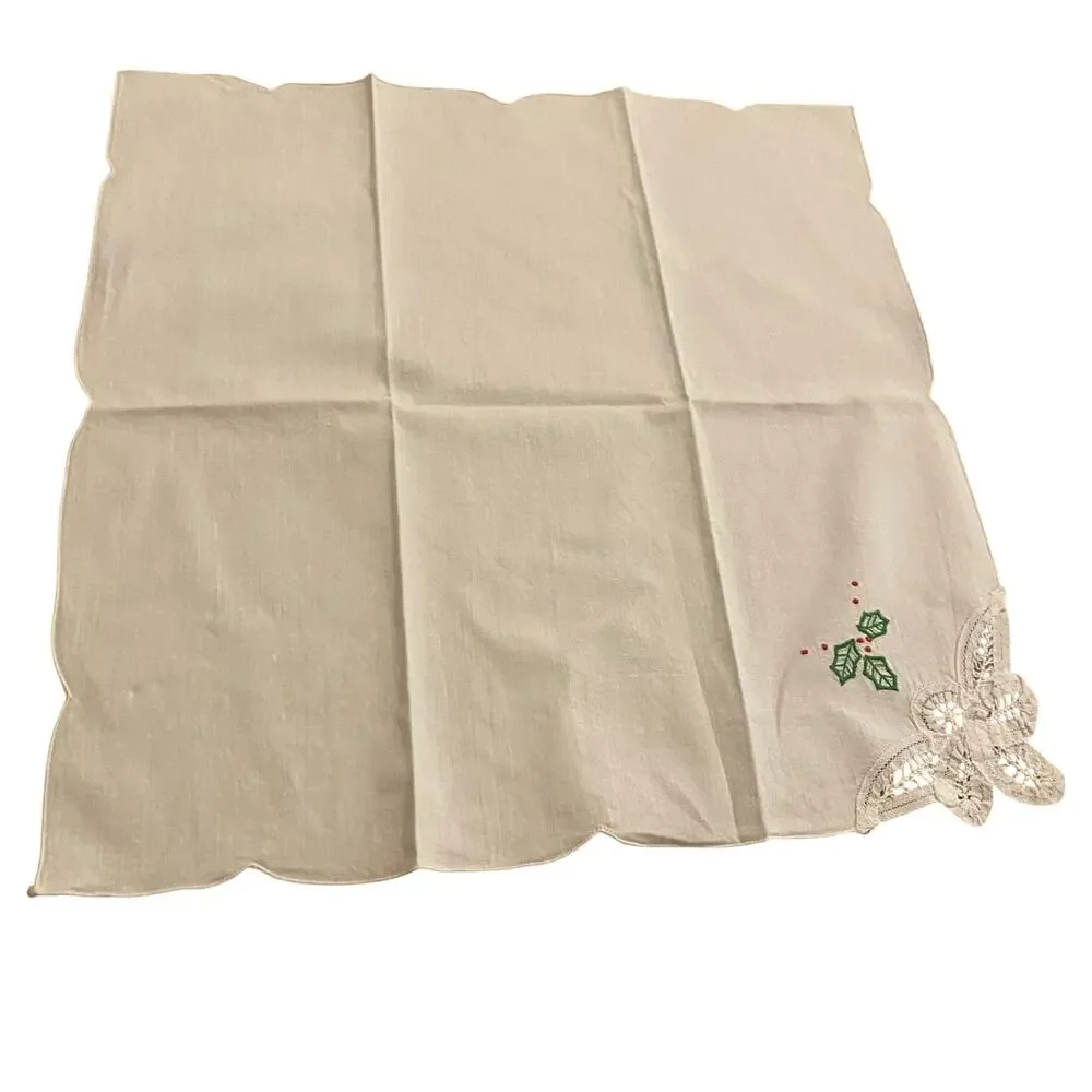 SET OF 3 Vintage Hand Stitched Embroidered Napkins & Crochet Corners 15.5 x 15.5